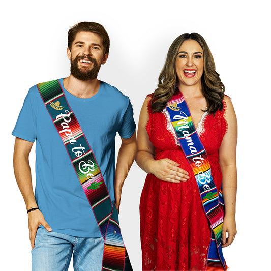 Couple wearing serape sashes.