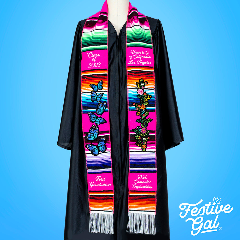 Mexican Graduation Stole with Blue Butterflies and Flowers Default Title #MWS Options 3187470342 Mexican Graduation Stole with Blue Butterflies and Flowers Default Title #MWS Options 3187470342