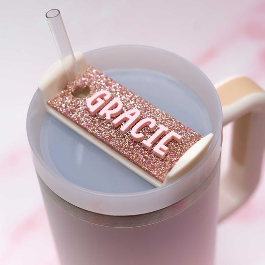 Stanley name plate in rose gold and dusty rose. Stanley Personalized Tumbler Name Tag - Make it Yours!