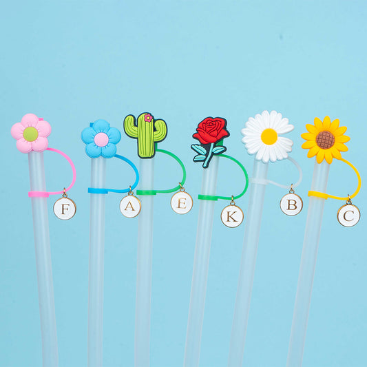 Straw topper options with enamel initial charm.