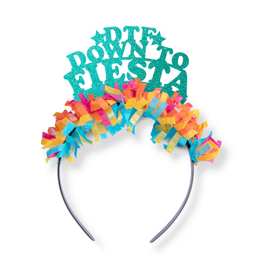 Cinco De Mayo Fiesta themed party crown headband that says DTF Down To Fiesta
