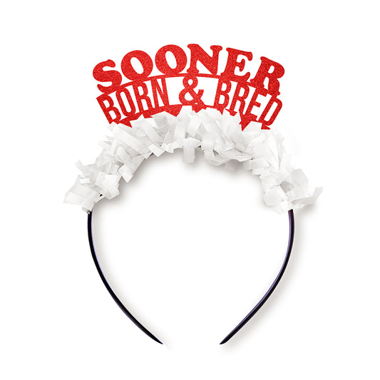 Oklahoma "Game Day" Party Headband - Sooners Fan Gear for Women -klahoma Game day party headband in red and white that says sooner born and bred