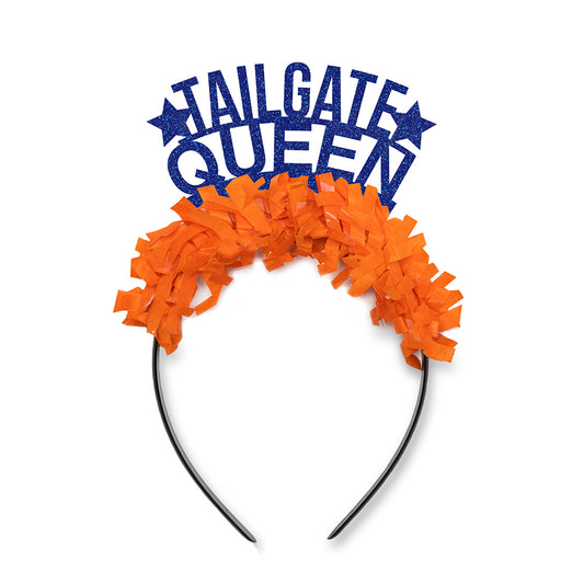 Royal and Orange Auburn Game Day Party crown headband that says Tailgate Queen. Auburn Fan Gear