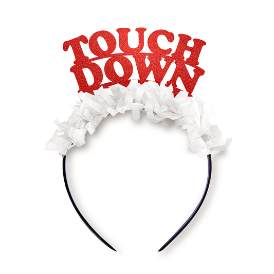 Red and White Alabama Game Day party headband that says Touch Down. Game Day red and white headband for Football. Auburn Fan Gear