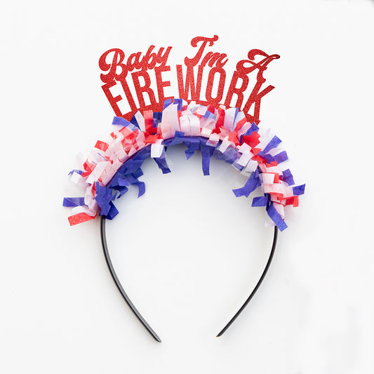 4th of July Party headband that says baby you're a firework.