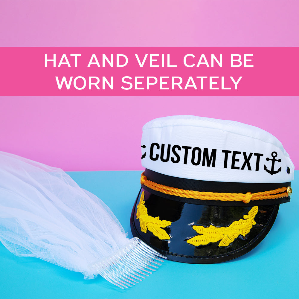 Custom bridal captain hat and veil - bride captain hat with custom text