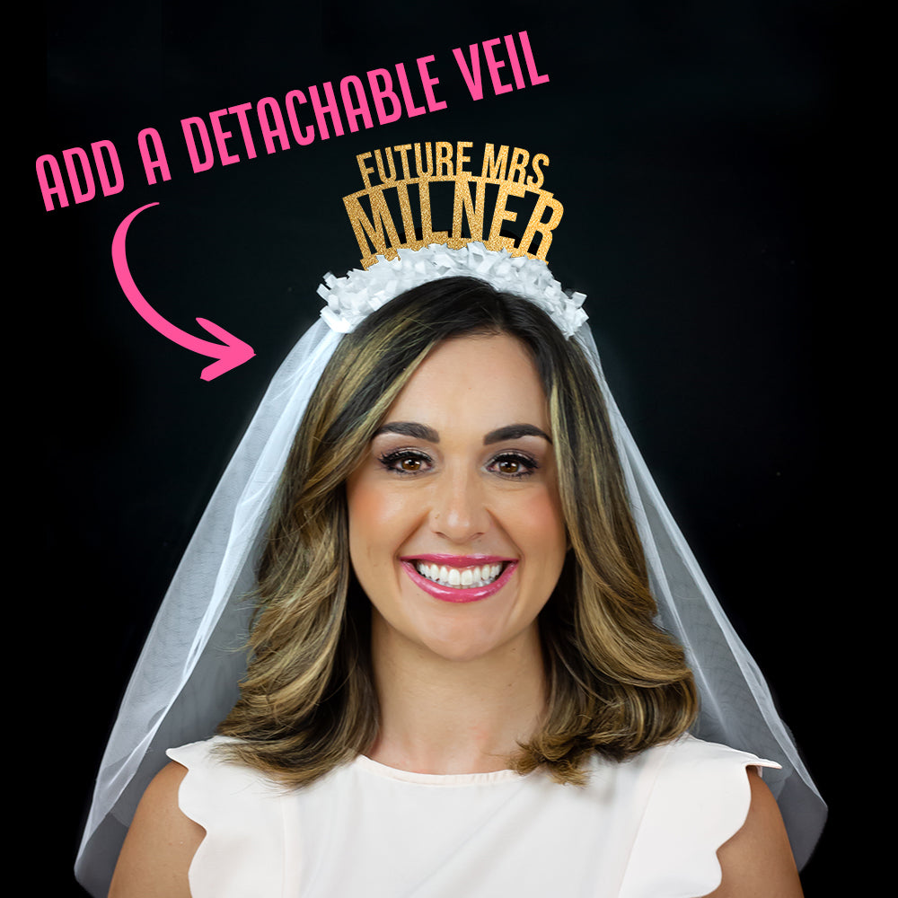 Fun Bachelorette Party Ideas. Customize "Future Mrs" Party Headband with detachable veil