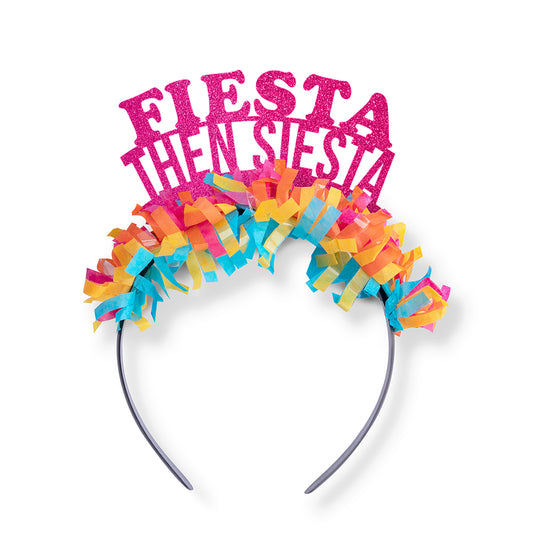 Cinco De Mayo Fiesta themed party crown headband that says Fiesta Then Siesta