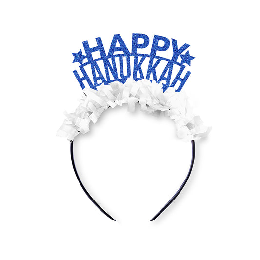 Blue Glitter and White Fringe Party Crown that says "Happy Hanukkah" Happy Hanukkah Party Crown Headband - Customizable!