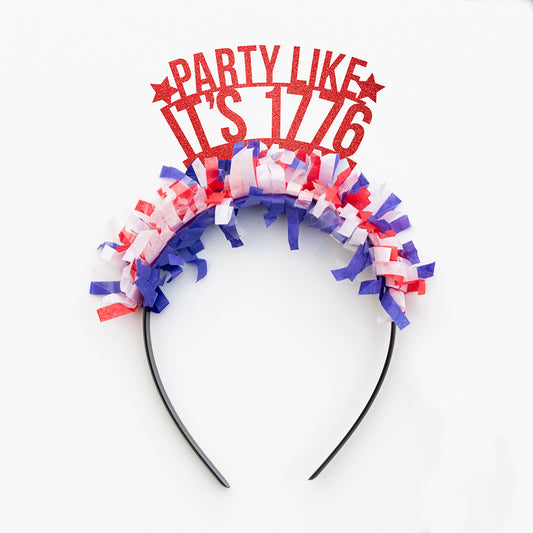 Red White and Blue Party Crown Headband that says Party like it's 1776