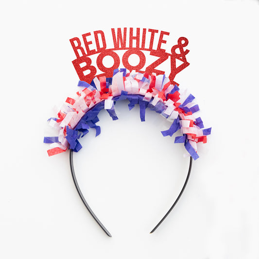4th of July Party headband that says Red White and Boozy