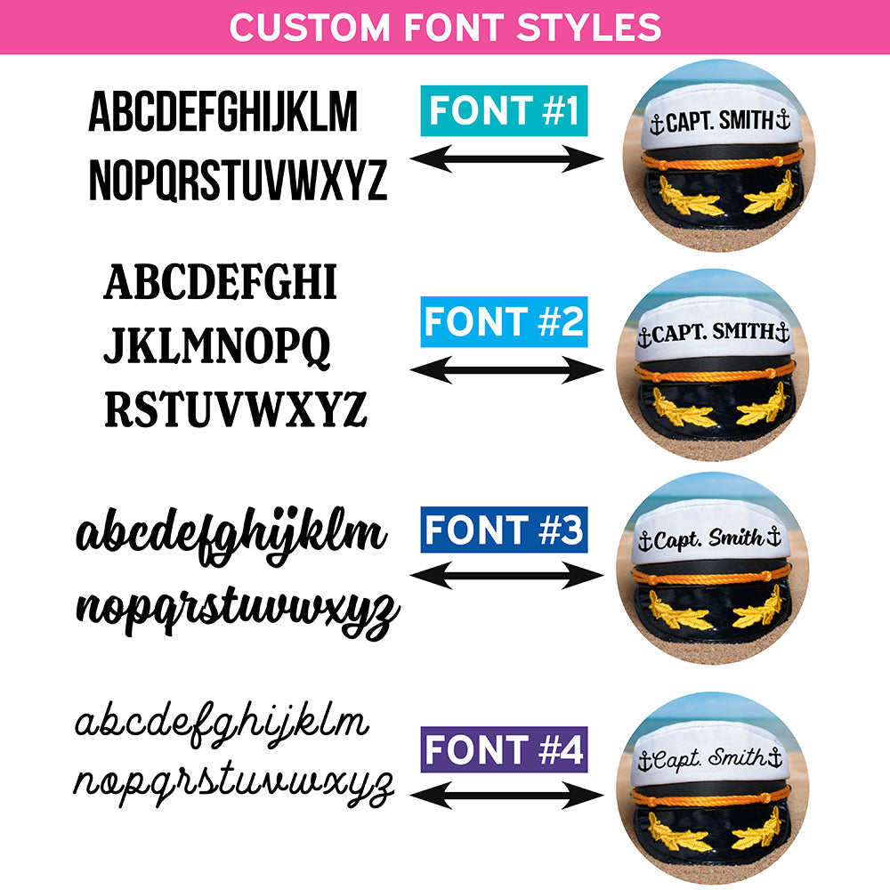 Different font's available for captain hats.