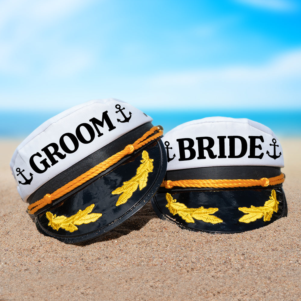 Groom and Bride captain hats.