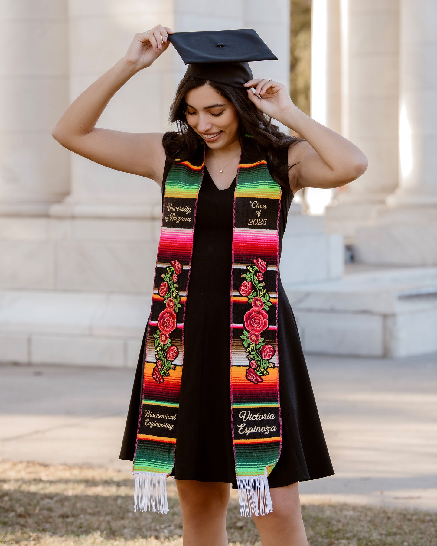 Mexican Graduation Stole with Blue Butterflies and Roses