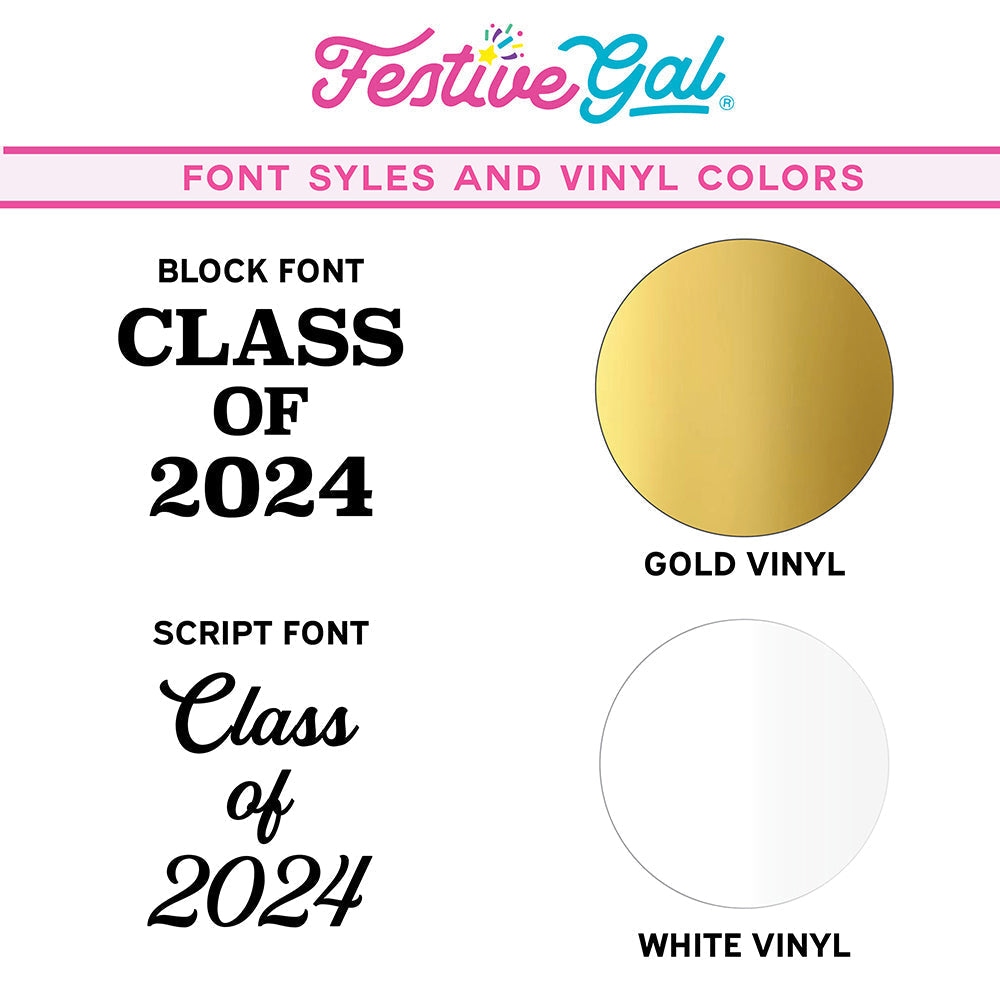 Gold foil and white vinyl and black and script text.
