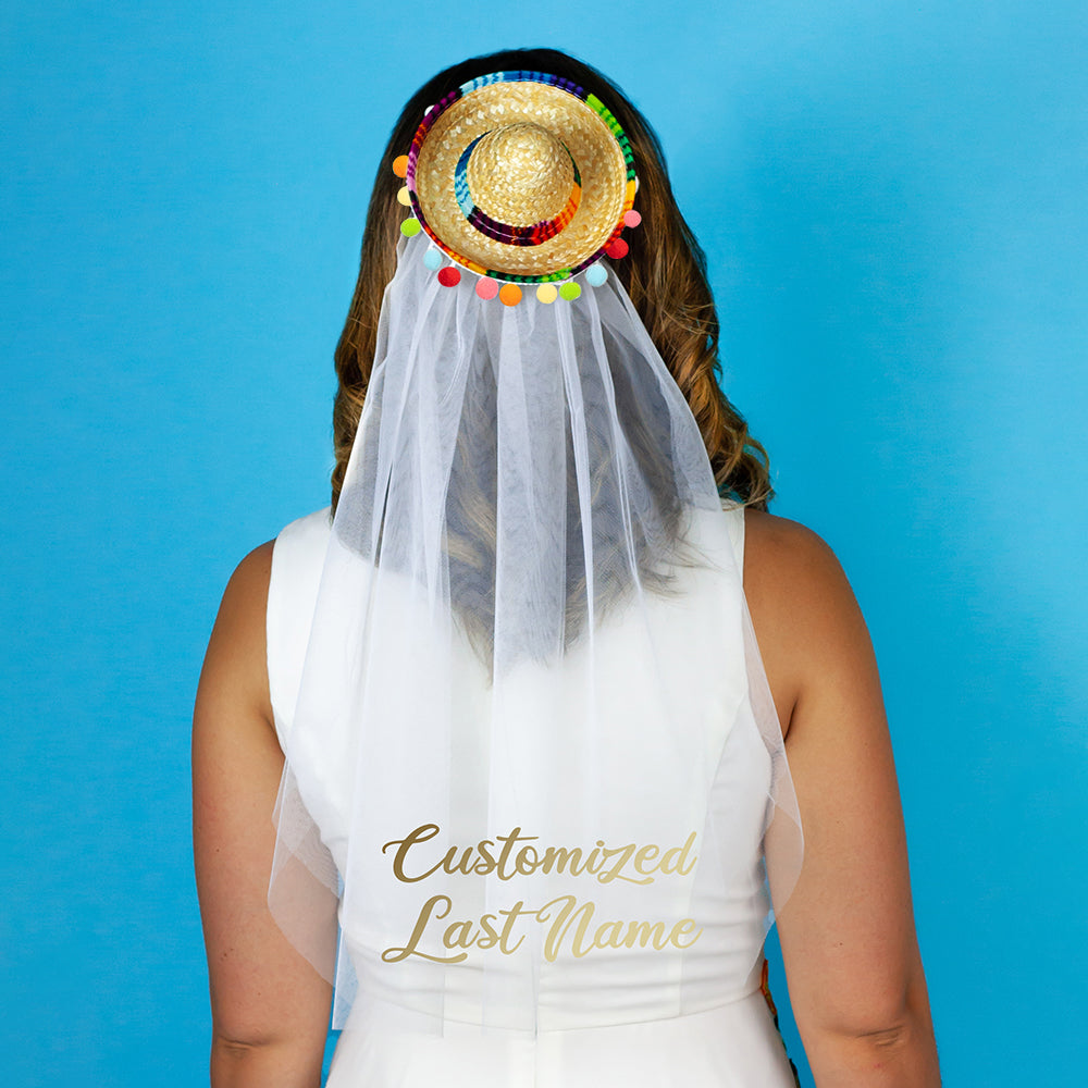 Multi Pom sombrero with customized veil