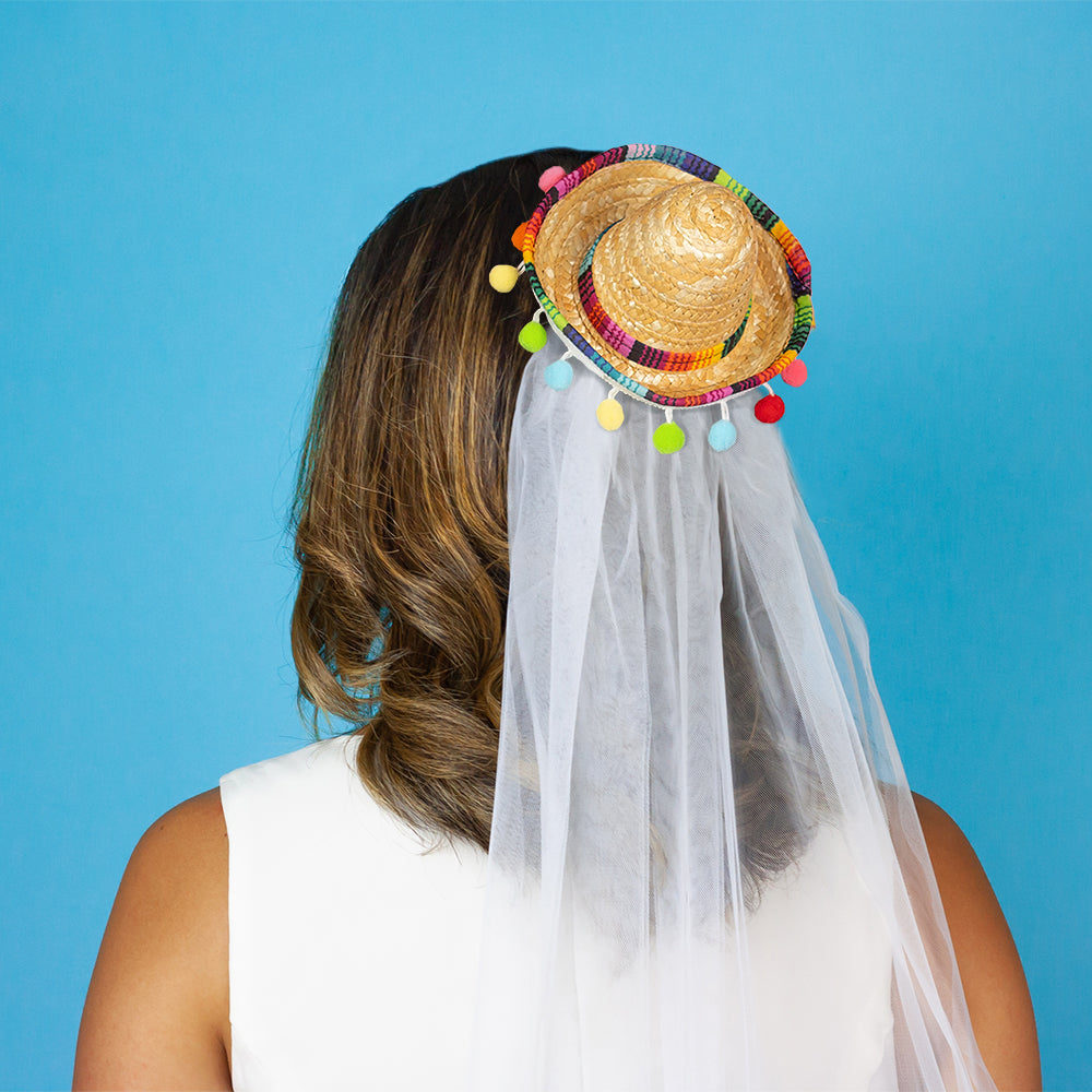 Multi Pom sombrero with veil.
