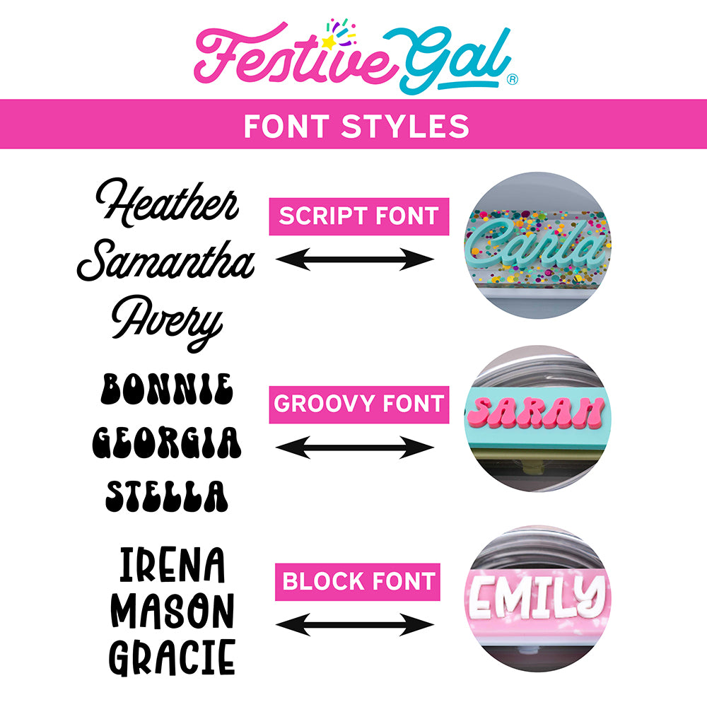 Custom Stanley Tumbler Name Tag - Choose Your Fonts & Colors! tag plate font options