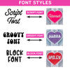 Valentine Heart Stanley Name Tag font style options
