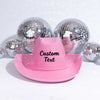 Pink cowgirl hat with black custom text