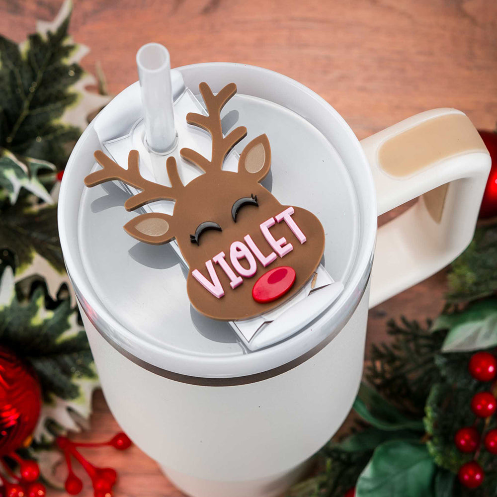 Christmas Stanley Cup Accessories - Reindeer Tumbler Tag - Customize Yours!  – Festive Gal