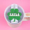 Shamrock Stanley name plate in green plaid. Stanley Personalized Tumbler Name Tag - Make it Yours!