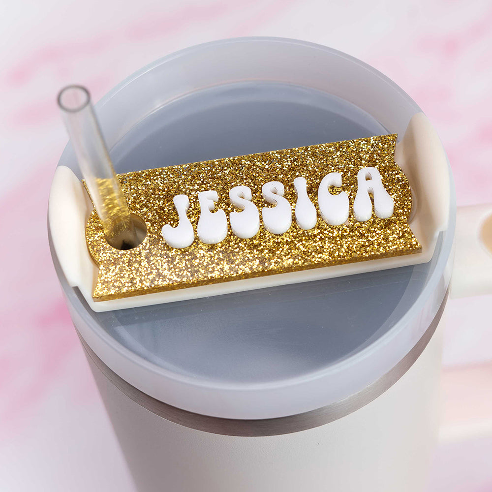 Stanley name plate in gold and white