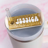 Stanley name plate in gold and white