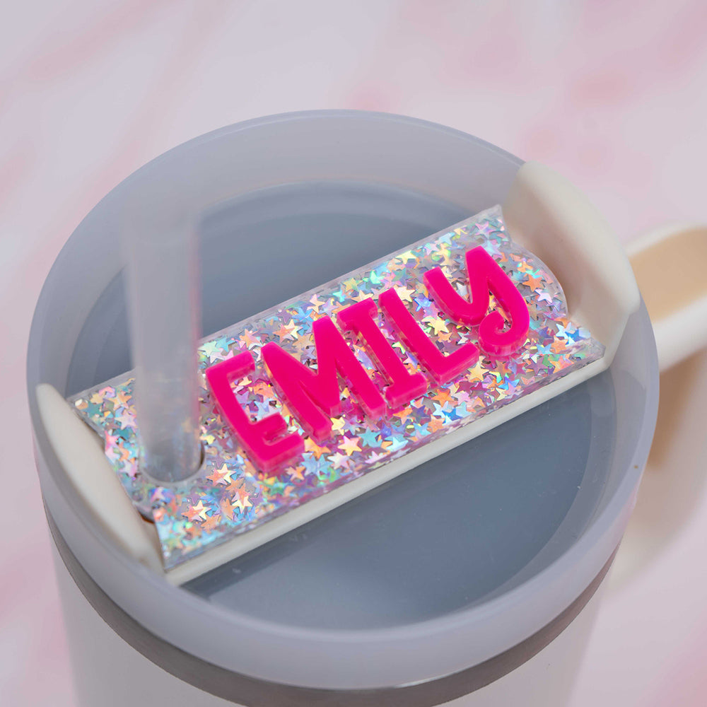 Stanley name plate in unicorn and hot pink