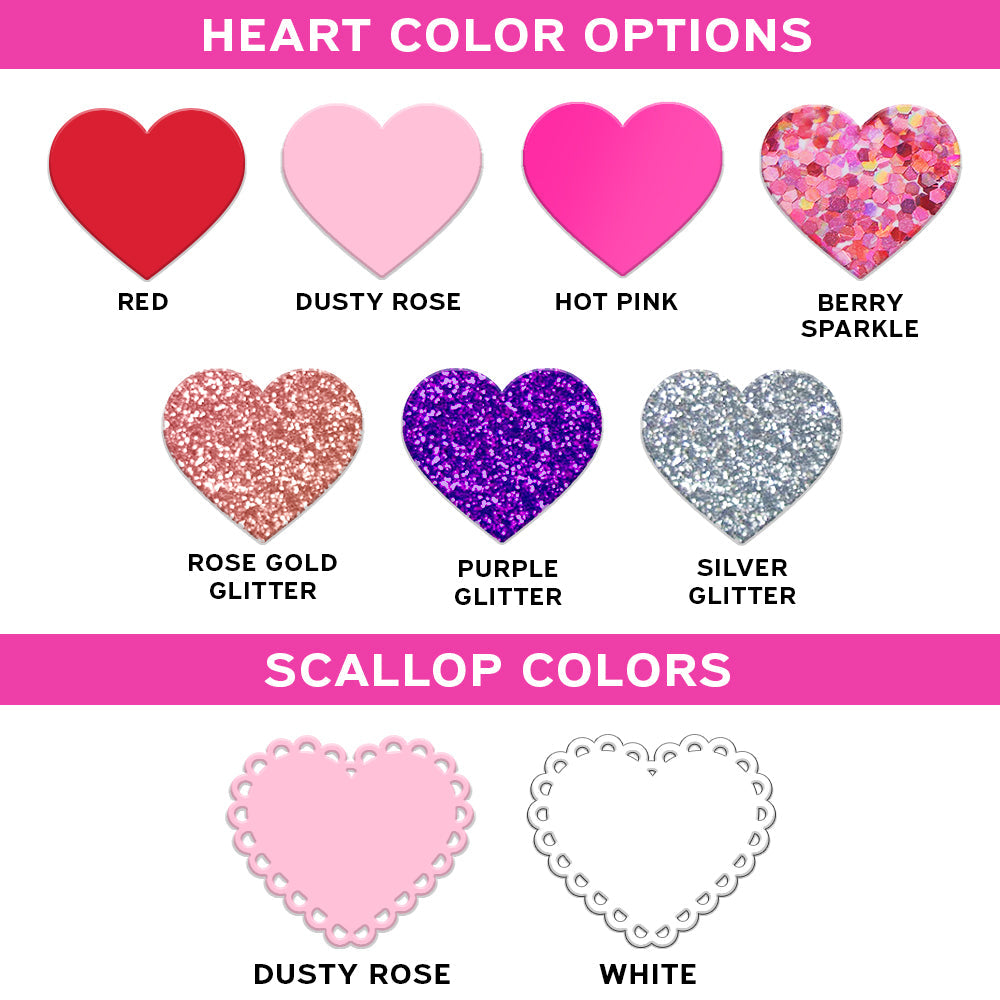 Valentine Heart Stanley Name Tag acrylic color options