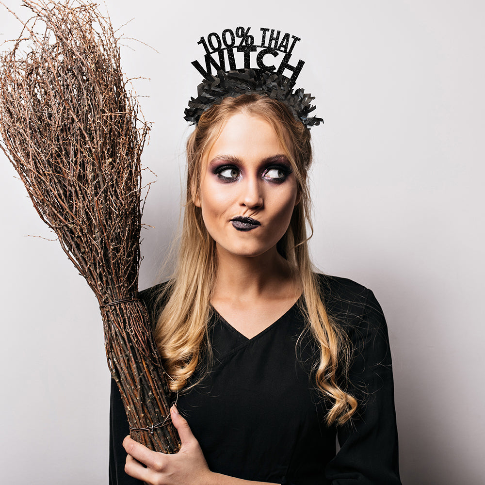 100% That Witch Party Headband for Halloween Costume - shown in black. Custom colors