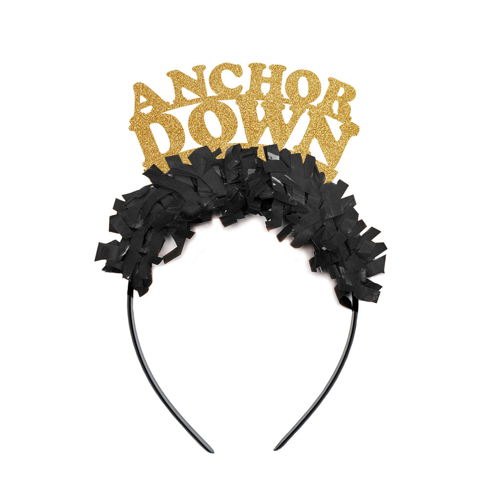 Gold and black Game Day Party Headband that says Anchor Down