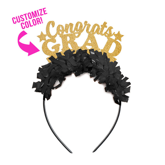 Customizable Graduation Party Crown (headband)in black and gold that says "Congrats Grad"
