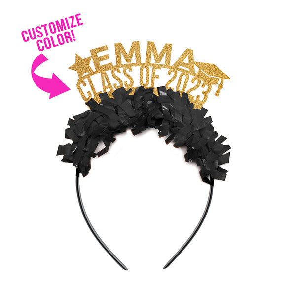 Custom graduation crown in black and gold.