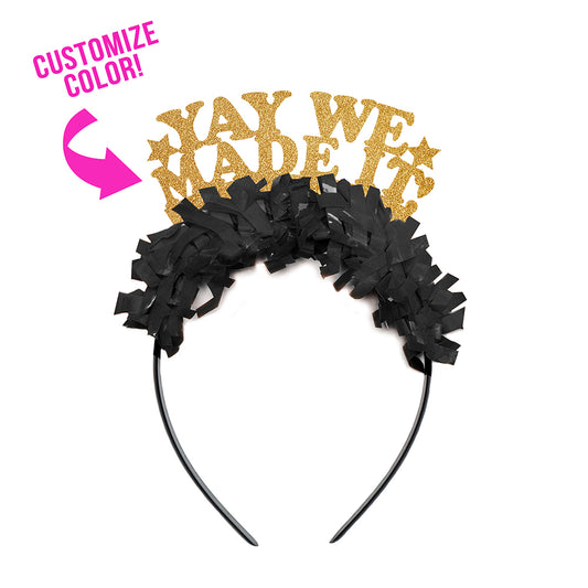 Graduation Party Accessories & Decor "Yay We Made It" Party Headband.Graduation crown in black and gold that says "Yay We Made It"