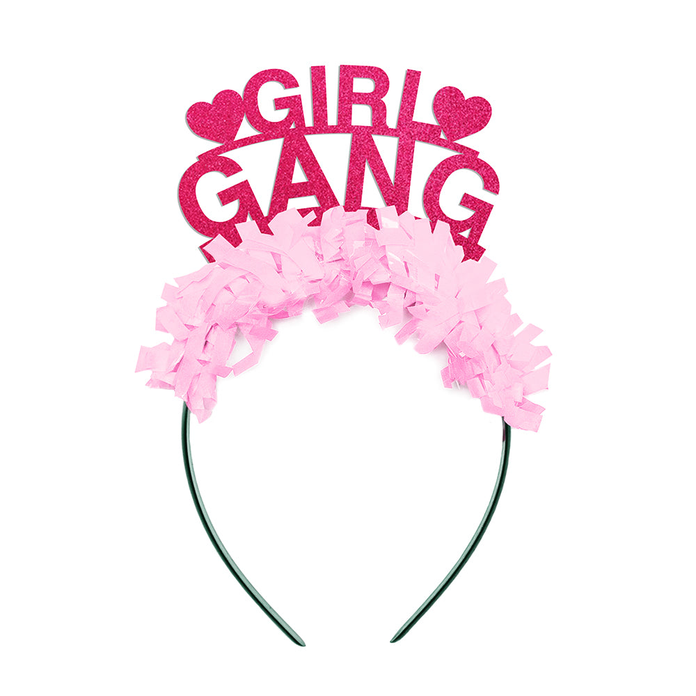 Valentines Galentines Day party headband that says GIRL GANG