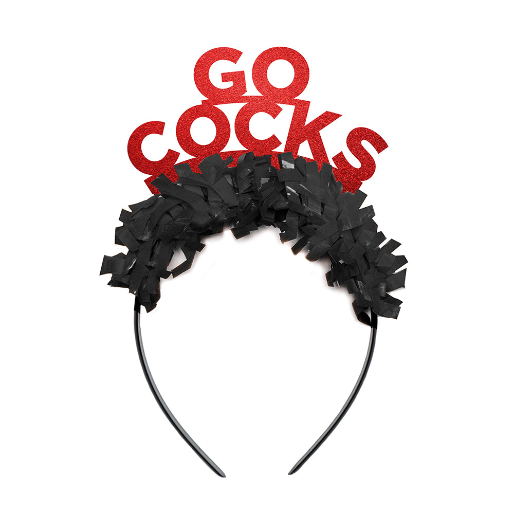 Red and black South Carolina Game Day party headband that says GO COCKS
