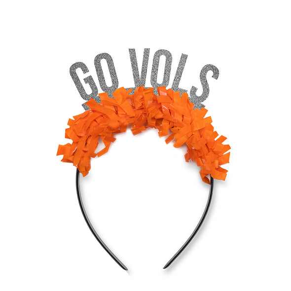Tennessee Silver and Orange Game Day Party Headband that says Go Vols