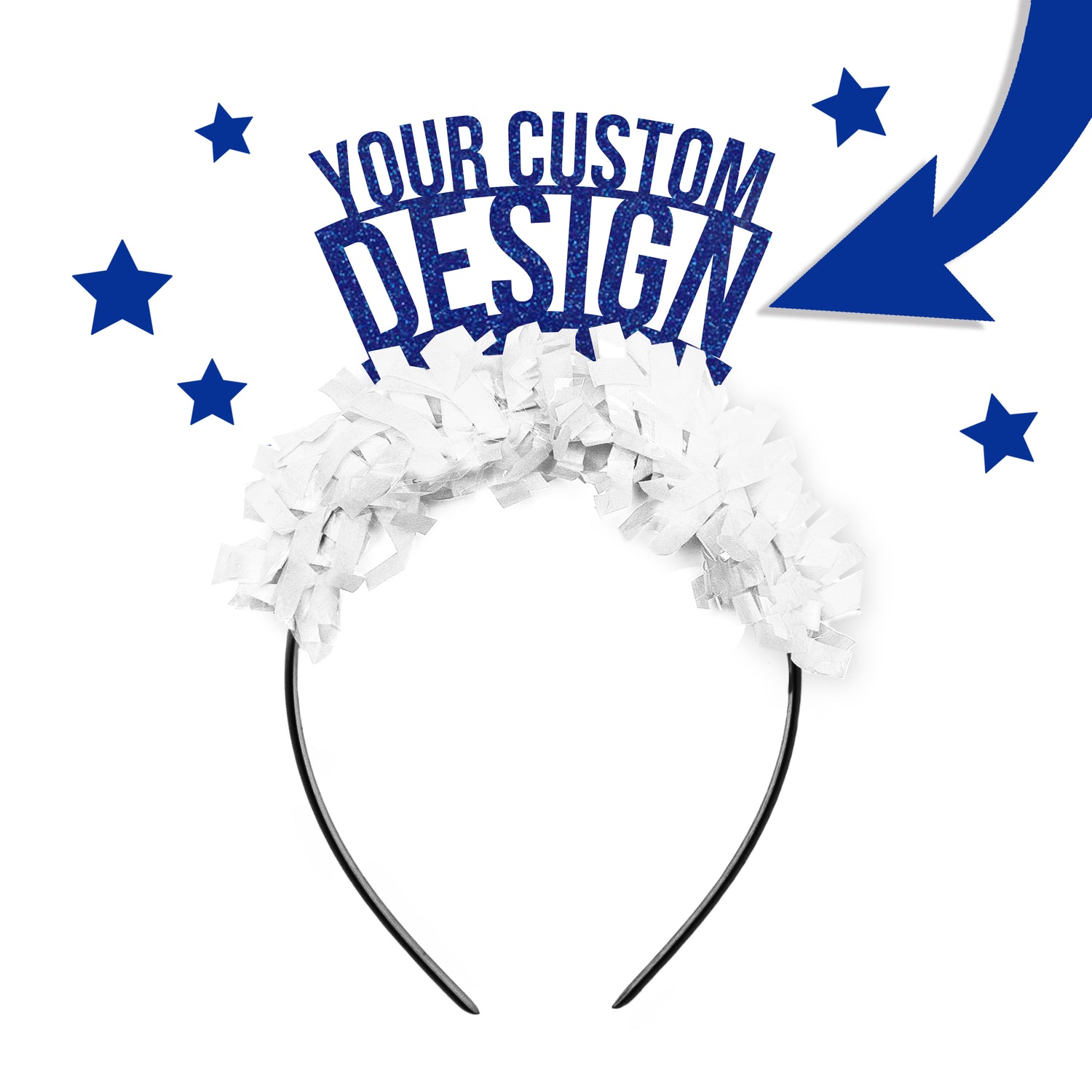 royal and white custom game day party headband