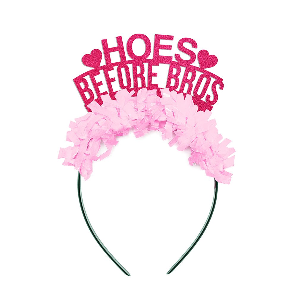 Valentines Galentines Day party headband that says HOES BEFORE BROS