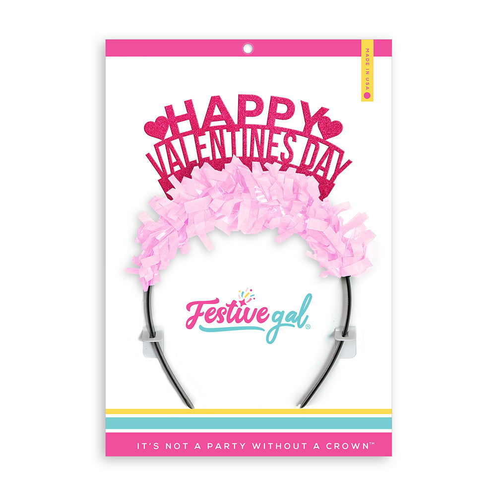 Valentines Galentines Day party headband that says HAPPY VALENTINES DAY