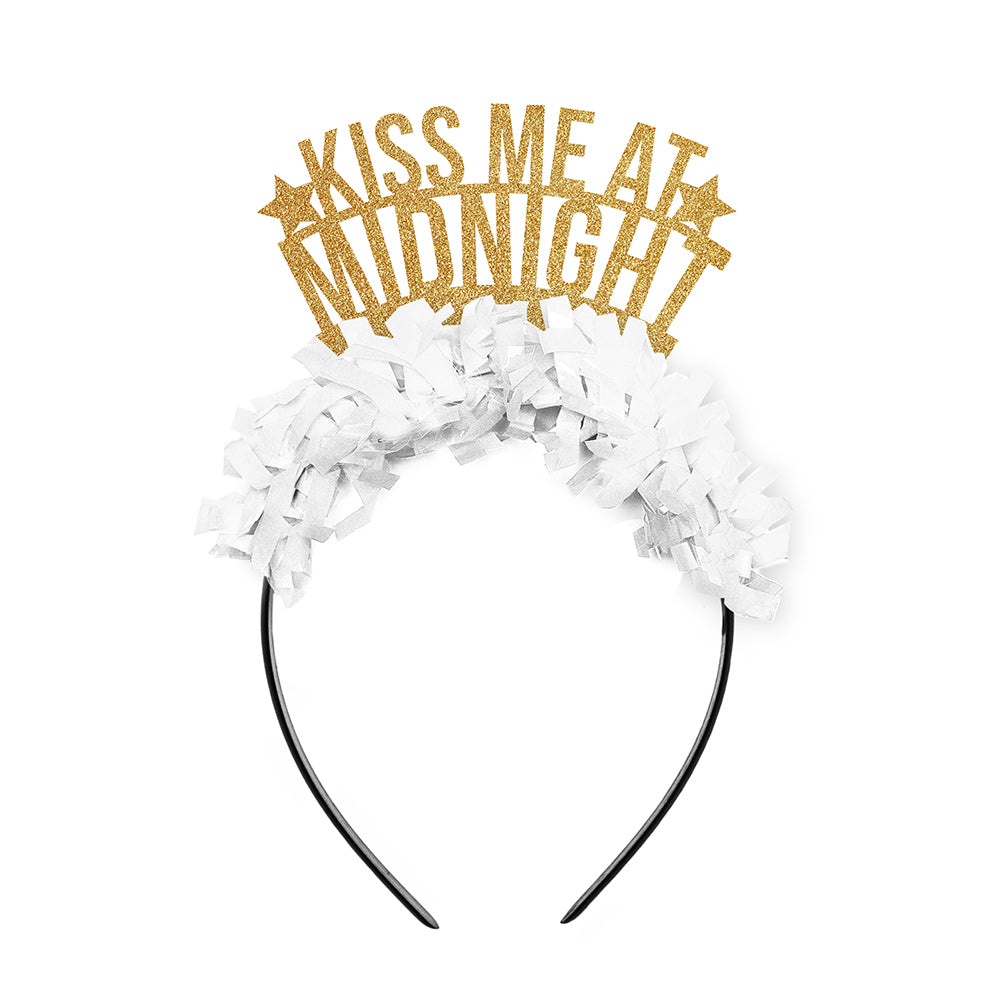 New Year's Eve Headband "Kiss me at Midnight" - gold and white