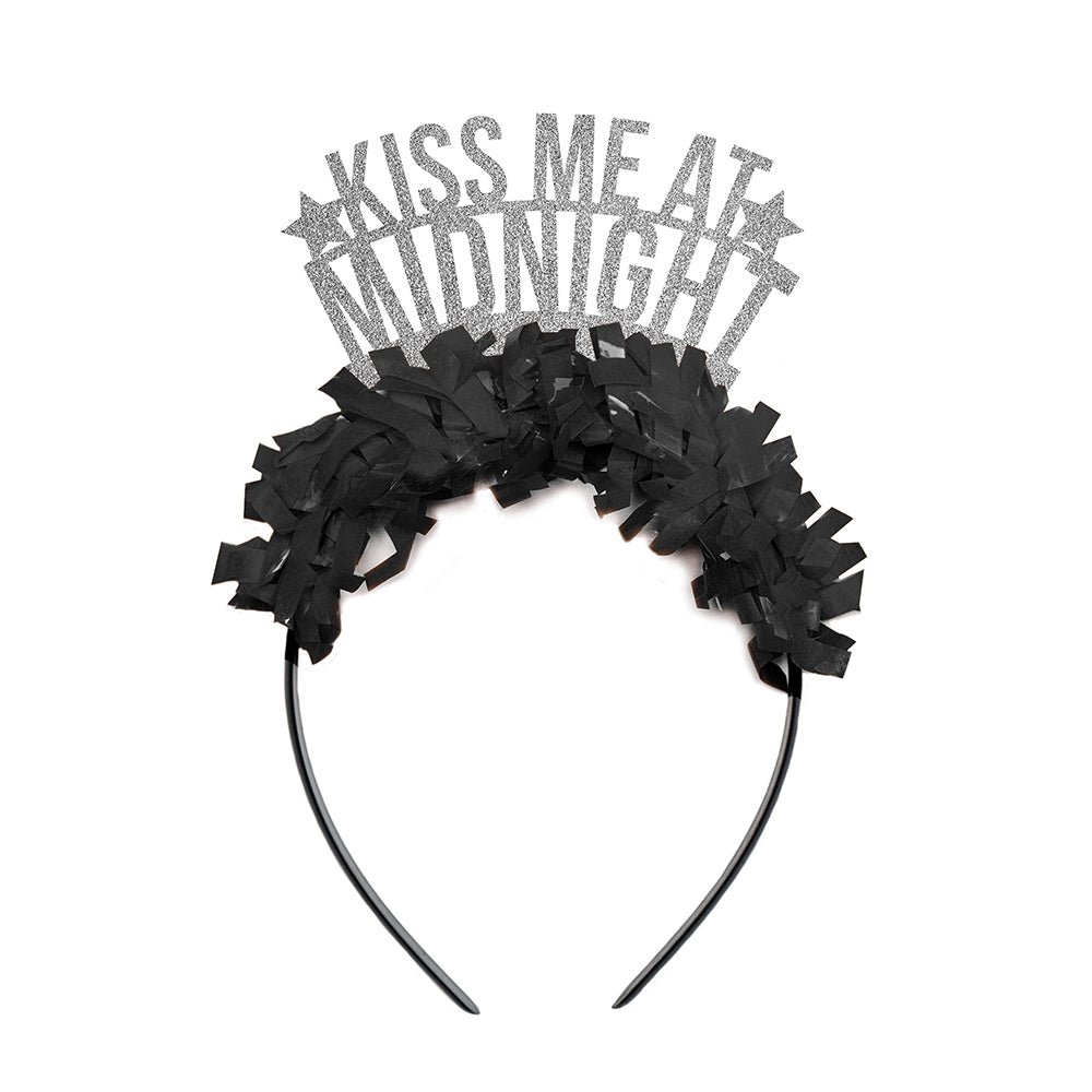 New Year's Eve Headband "Kiss me at Midnight" in black and silver