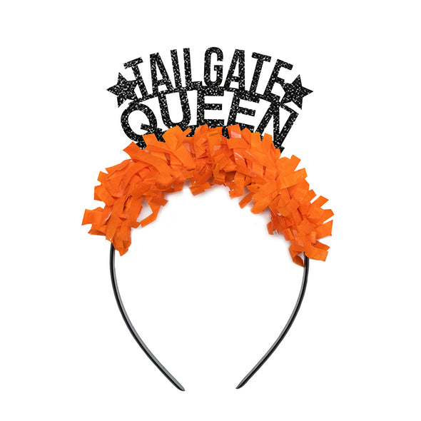 Oklahoma game day party headband in black and orange that says tailgate queen