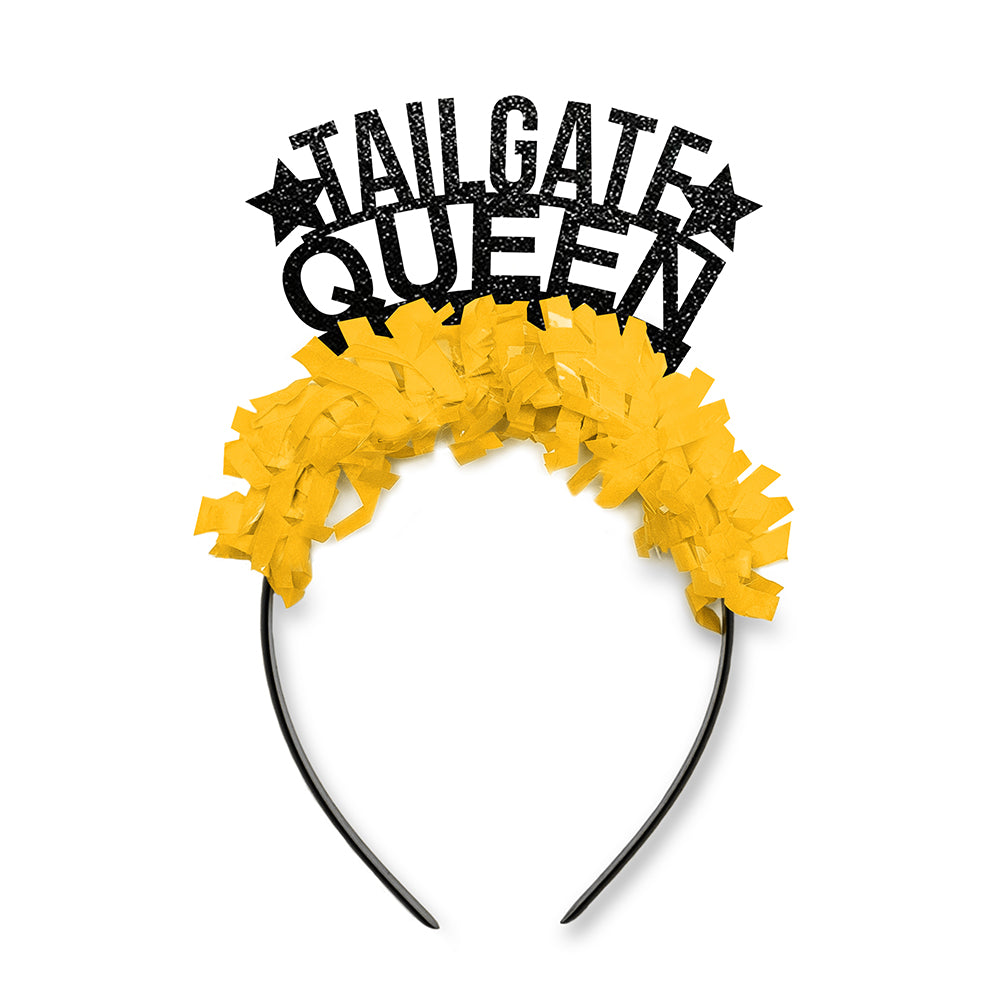 Black and Yellow Game Day party headband that says Tailgate Queen