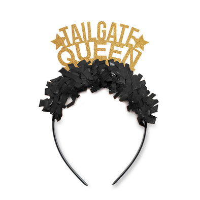 Gold and Black Game Day party headband that says Tailgate Queen