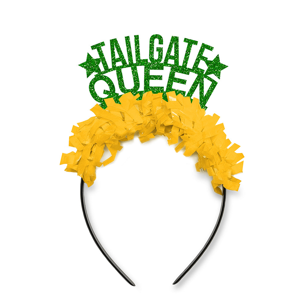 Baylor Texas Bears Game Day Party crown in green and yellow saying tailgate queen. Texas Football Party Fan Gear - "Tailgate Queen" Football Party Crown