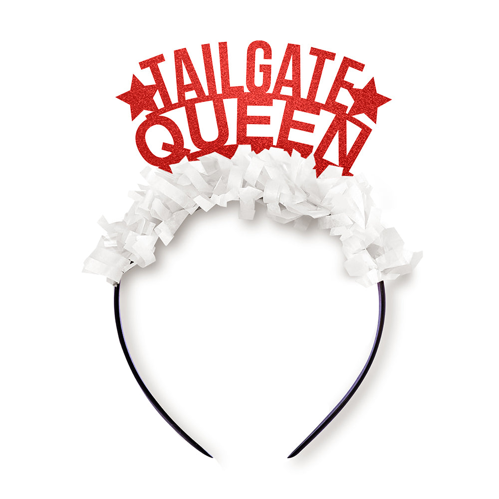 Red and White Alabama Game Day Party Headband that says Tailgate queen