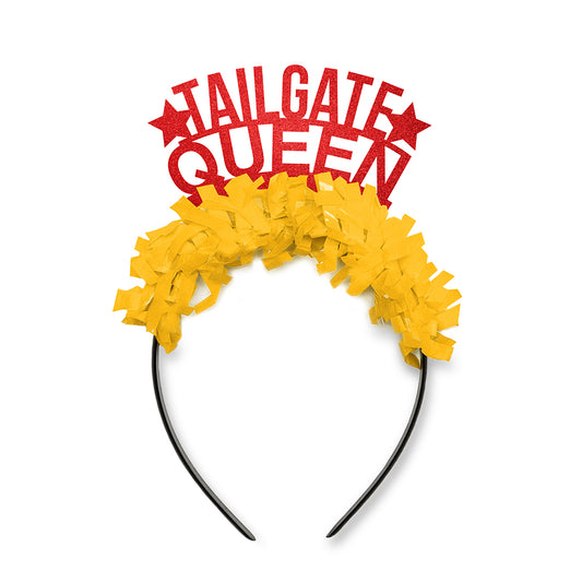 Iowa Cyclones Game Day party headband in red and yellow saying Tailgate queen
