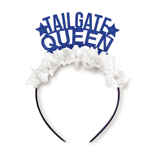 Royal and White Kentucky Wildcats Game Day Party Crown Headband that says Tailgate Queen 